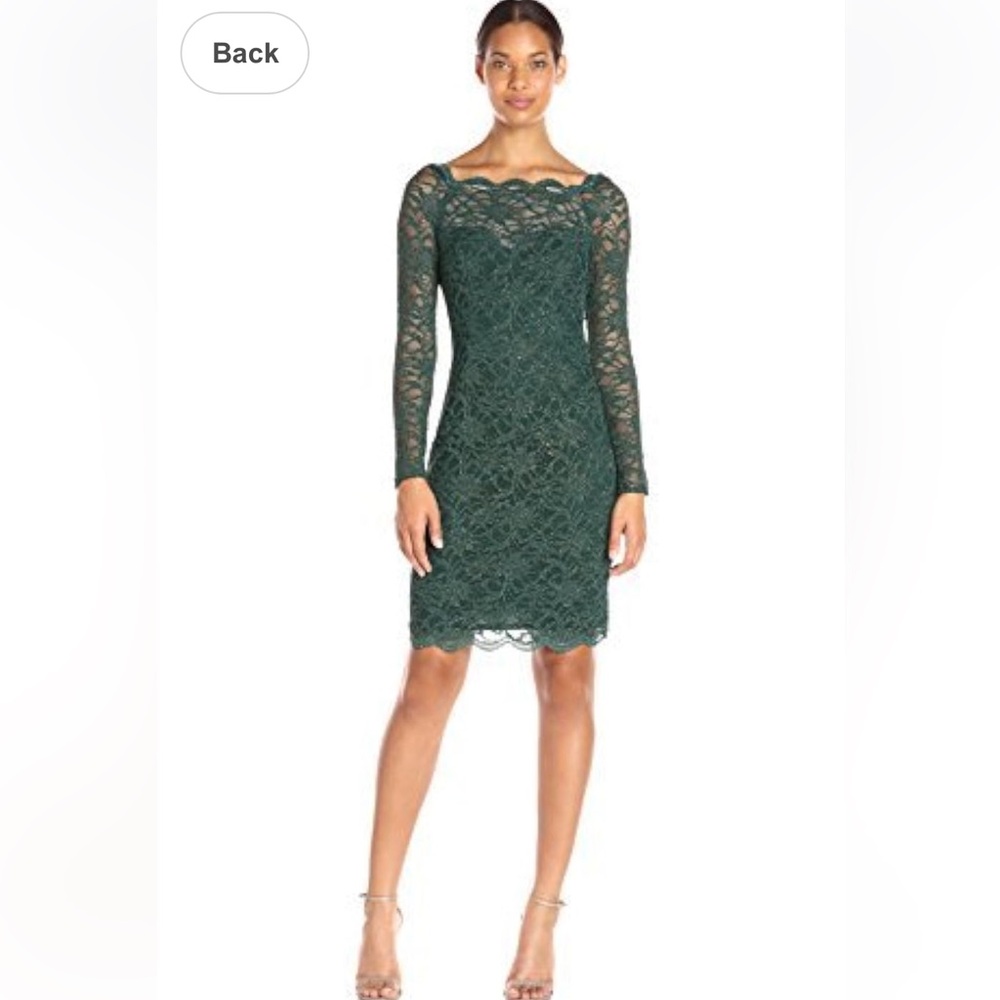 Decode 1.8 Women’s Glitter Lace Long Sleeve Off The Shoulder Emerald Dress